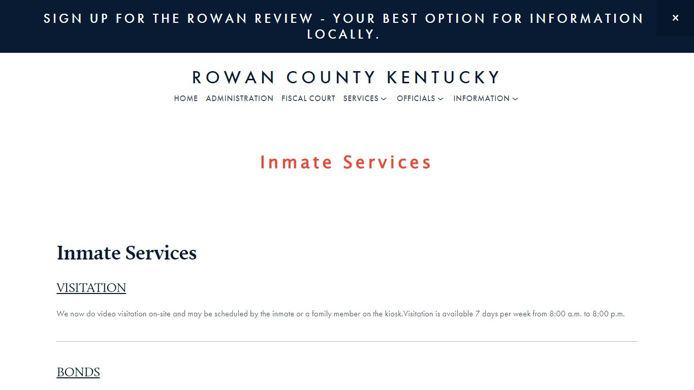 Inmate Services — Rowan County, Kentucky